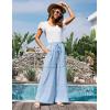 imageGRACE KARIN Womens Summer Palazzo Pants Vacation Outfits High Waisted Hollow Out Wide Leg Trouser with PocketsLight Blue