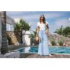 imageGRACE KARIN Womens Summer Palazzo Pants Vacation Outfits High Waisted Hollow Out Wide Leg Trouser with PocketsLight Blue