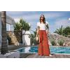 imageGRACE KARIN Womens Summer Palazzo Pants Vacation Outfits High Waisted Hollow Out Wide Leg Trouser with PocketsRust Red