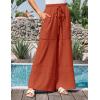 imageGRACE KARIN Womens Summer Palazzo Pants Vacation Outfits High Waisted Hollow Out Wide Leg Trouser with PocketsRust Red