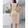 imageGRACE KARIN Womens Summer Sleeveless Midi Dresses Casual Knit V Neck Button Elegant Bodycon Work Dress with PocketsApricot