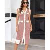 imageGRACE KARIN Womens Summer Sleeveless Midi Dresses Casual Knit V Neck Button Elegant Bodycon Work Dress with PocketsLight Pink