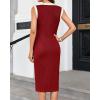 imageGRACE KARIN Womens Summer Sleeveless Midi Dresses Casual Knit V Neck Button Elegant Bodycon Work Dress with PocketsWine Red