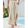 imageGRACE KARIN Womens Wide Leg Pants High Waisted Palazzo Beach Pants Tie Knot Summer Caual Split Flowy Trousers with PocketsApricot