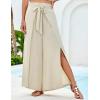 imageGRACE KARIN Womens Wide Leg Pants High Waisted Palazzo Beach Pants Tie Knot Summer Caual Split Flowy Trousers with PocketsApricot