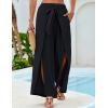 imageGRACE KARIN Womens Wide Leg Pants High Waisted Palazzo Beach Pants Tie Knot Summer Caual Split Flowy Trousers with PocketsBlack