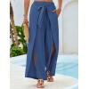 imageGRACE KARIN Womens Wide Leg Pants High Waisted Palazzo Beach Pants Tie Knot Summer Caual Split Flowy Trousers with PocketsBlue