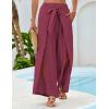 imageGRACE KARIN Womens Wide Leg Pants High Waisted Palazzo Beach Pants Tie Knot Summer Caual Split Flowy Trousers with PocketsPurplish Red