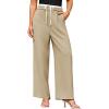 imageGRACE KARIN Womens Pants Wide Leg Pants Color Block Pants Elastic Waist Pants for Women Drawstring Pants with PocketsKhaki