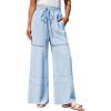 imageGRACE KARIN Womens Summer Palazzo Pants Vacation Outfits High Waisted Hollow Out Wide Leg Trouser with PocketsLight Blue
