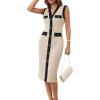 imageGRACE KARIN Womens Summer Sleeveless Midi Dresses Casual Knit V Neck Button Elegant Bodycon Work Dress with PocketsApricot