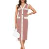 imageGRACE KARIN Womens Summer Sleeveless Midi Dresses Casual Knit V Neck Button Elegant Bodycon Work Dress with PocketsLight Pink