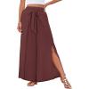 imageGRACE KARIN Womens Wide Leg Pants High Waisted Palazzo Beach Pants Tie Knot Summer Caual Split Flowy Trousers with PocketsDark Brown