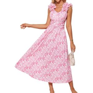 imageGRACE KARIN 2025 Womens Summer Floral Print Dress Sleeveless Casual Flowy Sundress A Line Ruffle Wedding Guest OutfitPink Floral