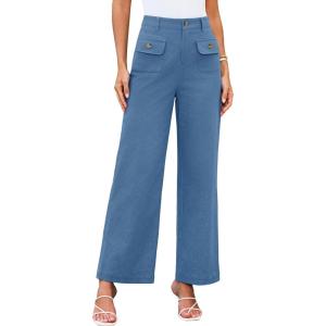 imageGRACE KARIN Women Wide Leg Pants High Waist Stretchy Pants Dressy Business Work Casual Trousers with PocketsDrak Blue