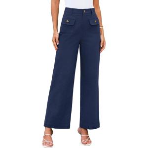 imageGRACE KARIN Women Wide Leg Pants High Waist Stretchy Pants Dressy Business Work Casual Trousers with PocketsNavy Blue