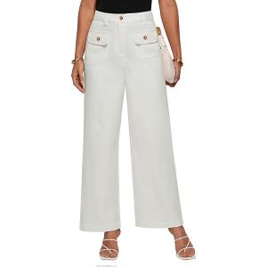 imageGRACE KARIN Women Wide Leg Pants High Waist Stretchy Pants Dressy Business Work Casual Trousers with PocketsWhite