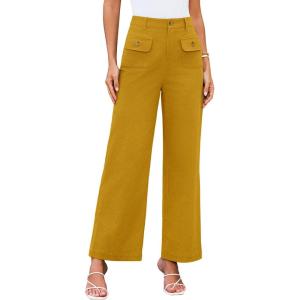 imageGRACE KARIN Women Wide Leg Pants High Waist Stretchy Pants Dressy Business Work Casual Trousers with PocketsYellow