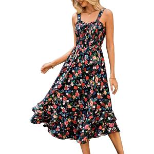 imageGRACE KARIN Womens 2025 Summer Floral Boho Dress Square Neck Strapped Swing A Line Beach Long Maxi Outfits ClothesBlack Floral