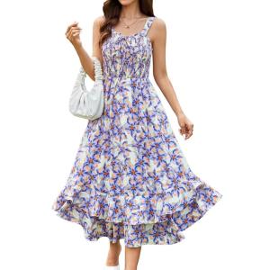 imageGRACE KARIN Womens 2025 Summer Floral Boho Dress Square Neck Strapped Swing A Line Beach Long Maxi Outfits ClothesBlue Floral