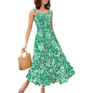 imageGRACE KARIN Womens 2025 Summer Floral Boho Dress Square Neck Strapped Swing A Line Beach Long Maxi Outfits ClothesGreen Floral