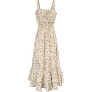 imageGRACE KARIN Womens 2025 Summer Floral Boho Dress Square Neck Strapped Swing A Line Beach Long Maxi Outfits ClothesLight Yellow