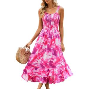 imageGRACE KARIN Womens 2025 Summer Floral Boho Dress Square Neck Strapped Swing A Line Beach Long Maxi Outfits ClothesRose Purple