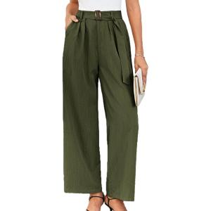 imageGRACE KARIN Womens 2025 Wide Leg Pants Summer Casual Palazzo Flowy Beach Trousers with Pockets Boho Travel OutfitsArmy Green