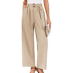 imageGRACE KARIN Womens 2025 Wide Leg Pants Summer Casual Palazzo Flowy Beach Trousers with Pockets Boho Travel OutfitsKhaki