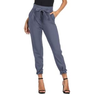 imageGRACE KARIN Womens Casual Pants Solid High Waist Self Tie Belted Pencil TrouserBluegray