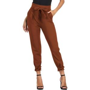 imageGRACE KARIN Womens Casual Pants Solid High Waist Self Tie Belted Pencil TrouserBrown