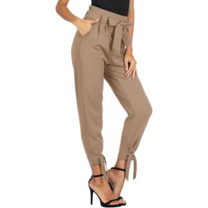 imageGRACE KARIN Womens Casual Pants Solid High Waist Self Tie Belted Pencil TrouserCamel