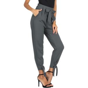 imageGRACE KARIN Womens Casual Pants Solid High Waist Self Tie Belted Pencil TrouserDark Grey