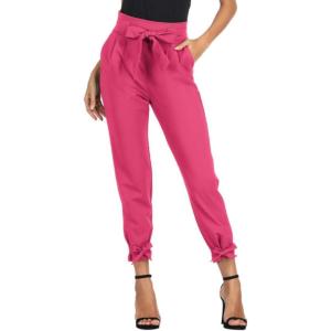 imageGRACE KARIN Womens Casual Pants Solid High Waist Self Tie Belted Pencil TrouserHot Pink