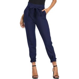 imageGRACE KARIN Womens Casual Pants Solid High Waist Self Tie Belted Pencil TrouserNavy Blue