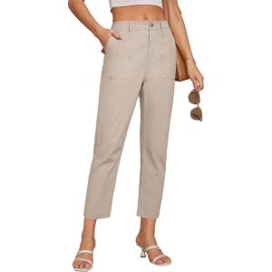imageGRACE KARIN Womens Casual Work Pants High Waisted Business Dressy Pants Tapered Leg Trousers with PocketsApricot