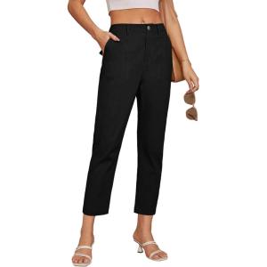 imageGRACE KARIN Womens Casual Work Pants High Waisted Business Dressy Pants Tapered Leg Trousers with PocketsBlack