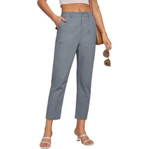 imageGRACE KARIN Womens Casual Work Pants High Waisted Business Dressy Pants Tapered Leg Trousers with PocketsBlue Grey