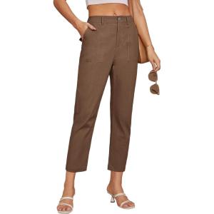 imageGRACE KARIN Womens Casual Work Pants High Waisted Business Dressy Pants Tapered Leg Trousers with PocketsBrown