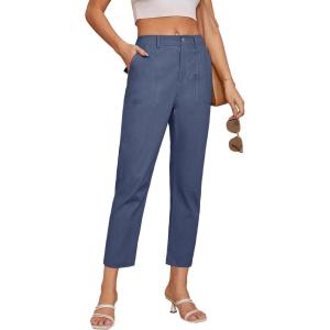 imageGRACE KARIN Womens Casual Work Pants High Waisted Business Dressy Pants Tapered Leg Trousers with PocketsDark Blue