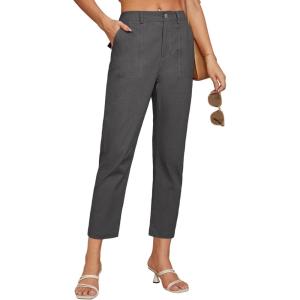 imageGRACE KARIN Womens Casual Work Pants High Waisted Business Dressy Pants Tapered Leg Trousers with PocketsDark Grey