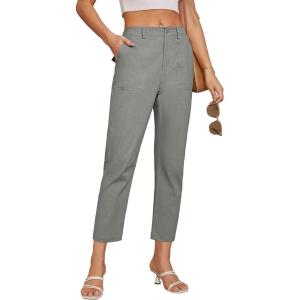 imageGRACE KARIN Womens Casual Work Pants High Waisted Business Dressy Pants Tapered Leg Trousers with PocketsGray