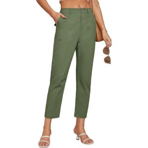 imageGRACE KARIN Womens Casual Work Pants High Waisted Business Dressy Pants Tapered Leg Trousers with PocketsGreen
