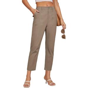 imageGRACE KARIN Womens Casual Work Pants High Waisted Business Dressy Pants Tapered Leg Trousers with PocketsKhaki