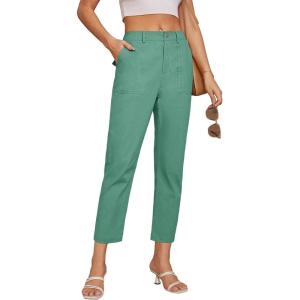 imageGRACE KARIN Womens Casual Work Pants High Waisted Business Dressy Pants Tapered Leg Trousers with PocketsLight Green