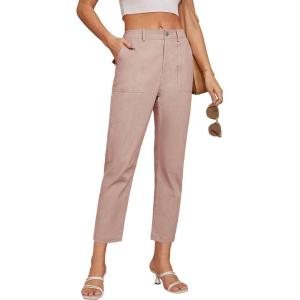 imageGRACE KARIN Womens Casual Work Pants High Waisted Business Dressy Pants Tapered Leg Trousers with PocketsLight Pink
