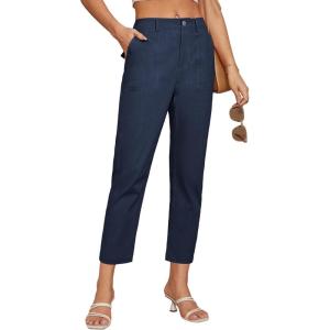 imageGRACE KARIN Womens Casual Work Pants High Waisted Business Dressy Pants Tapered Leg Trousers with PocketsNavy Blue