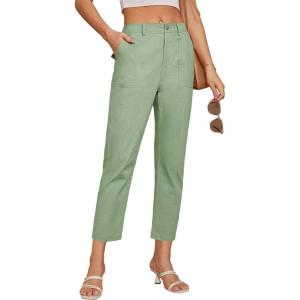 imageGRACE KARIN Womens Casual Work Pants High Waisted Business Dressy Pants Tapered Leg Trousers with PocketsPea Green