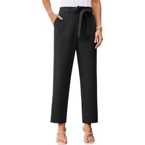 imageGRACE KARIN Womens Pants Business Straight Leg Cigarette Pants with Elastic WaistBlack