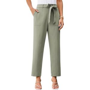 imageGRACE KARIN Womens Pants Business Straight Leg Cigarette Pants with Elastic WaistGreen